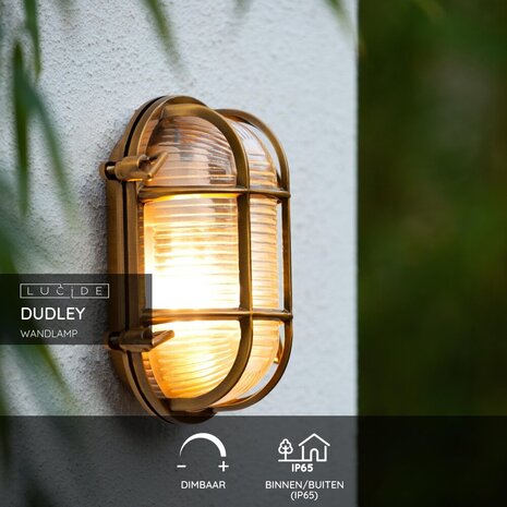 Lucide DUDLEY - Wandlamp Binnen/Buiten - 1xE27 - IP65 - Mat Goud / Messing Lucide DUDLEY - Wandlamp Binnen/Buiten - 1xE27 - IP65 - Mat Goud / Messing