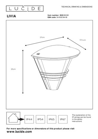 Lucide LIVIA - Wandlamp Binnen/Buiten - 1xE27 - IP44 - Wit