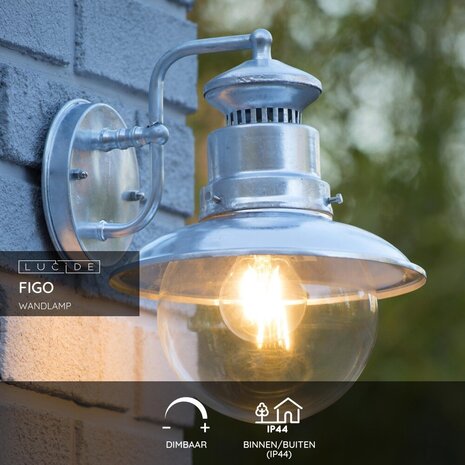Lucide FIGO - Wandlamp Binnen/Buiten - Ø 21,5 cm - 1xE27 - IP44 - Zink Lucide FIGO - Wandlamp Binnen/Buiten - Ø 21,5 cm - 1xE27 - IP44 - Zink