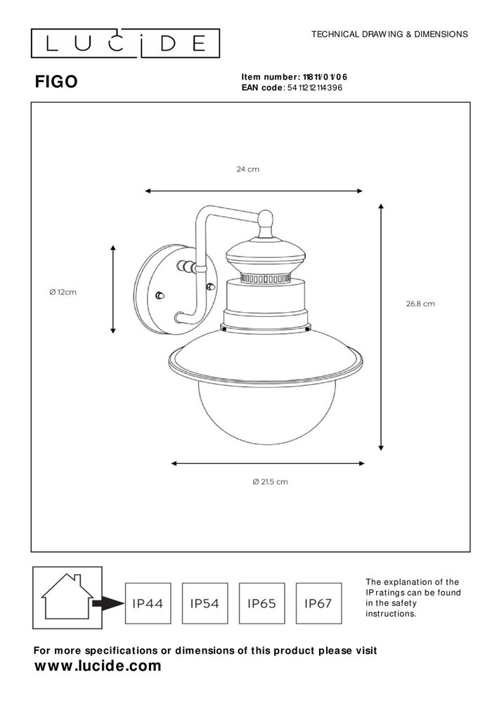 Lucide FIGO - Wandlamp Binnen/Buiten - Ø 21,5 cm - 1xE27 - IP44 - Zink Lucide FIGO - Wandlamp Binnen/Buiten - Ø 21,5 cm - 1xE27 - IP44 - Zink