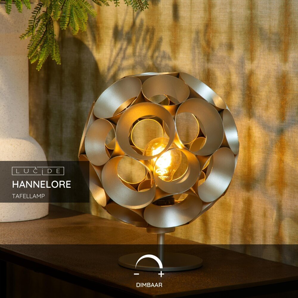 Lucide HANNELORE - Tafellamp - Ø 25 cm - 1xE27 - Mat Goud / Messing