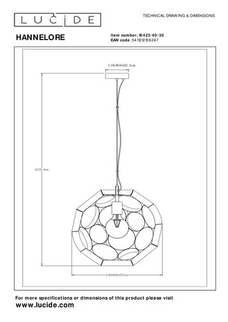Lucide HANNELORE - Hanglamp - Ø 40 cm - 1xE27 - Zwart Lucide HANNELORE - Hanglamp - Ø 40 cm - 1xE27 - Zwart