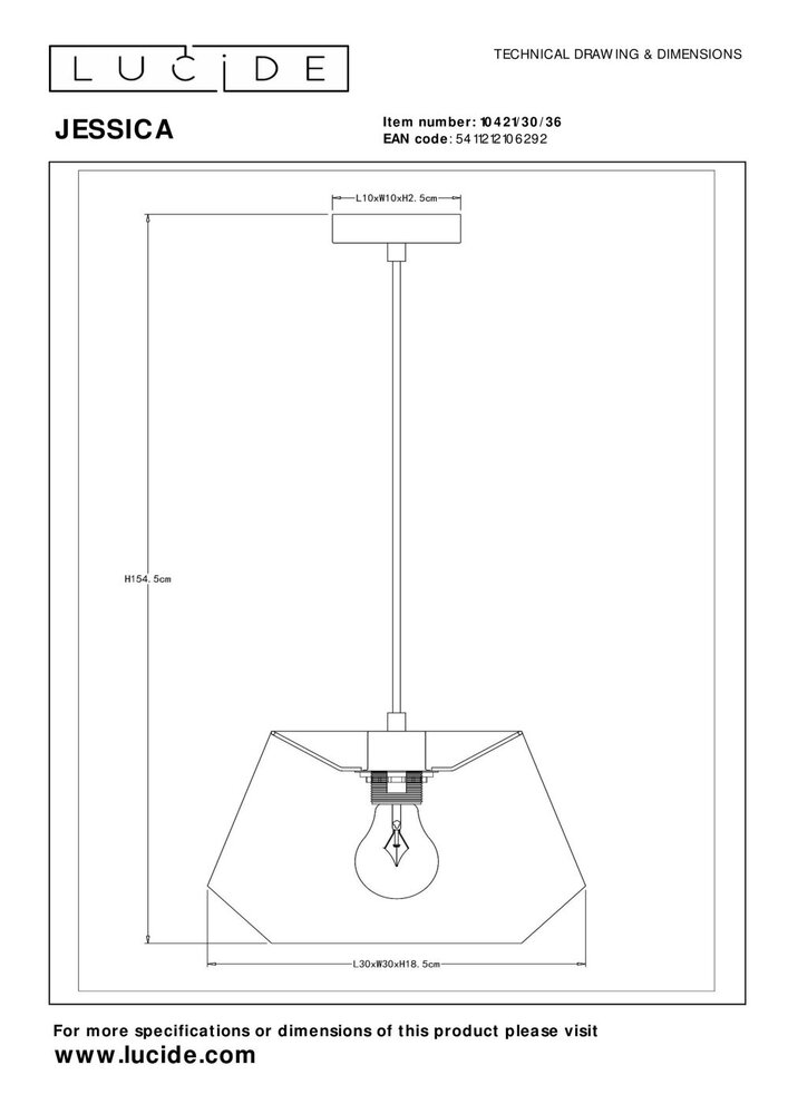 Lucide JESSICA - Hanglamp - 1xE27 - Grijs Lucide JESSICA - Hanglamp - 1xE27 - Grijs