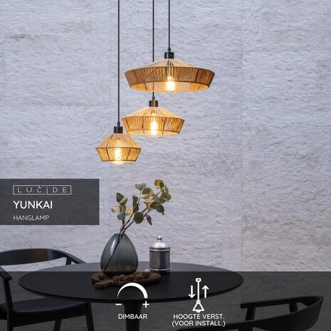 Lucide YUNKAI - Hanglamp - Ø 60 cm - 3xE27 - Naturel
