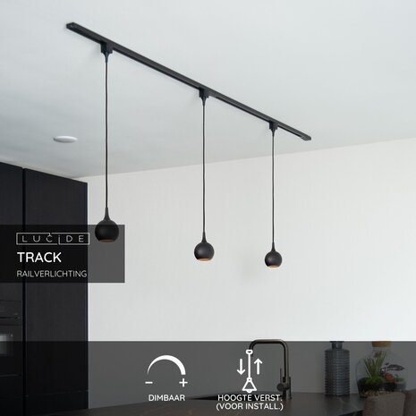 Lucide TRACK FAVORI Hanglamp - 1-fase Railsysteem / Railverlichting - 1xGU10 - Zwart (Uitbreiding)