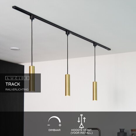 Lucide TRACK FLORIS Hanglamp - 1-fase Railsysteem / Railverlichting - 1xGU10 - Mat Goud / Messing (Uitbreiding) Lucide TRACK FLORIS Hanglamp - 1-fase Railsysteem / Railverlichting - 1xGU10 - Mat Goud / Messing (Uitbreiding)