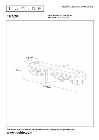 Lucide TRACK I-koppelstuk - 1-fase Railsysteem / Railverlichting - Wit (Uitbreiding) Lucide TRACK I-koppelstuk - 1-fase Railsysteem / Railverlichting - Wit (Uitbreiding)