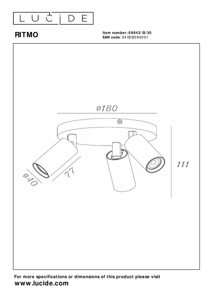 Lucide RITMO - Plafondspot - Ø 18 cm - 3xGU10 (MR11) - Zwart Lucide RITMO - Plafondspot - Ø 18 cm - 3xGU10 (MR11) - Zwart