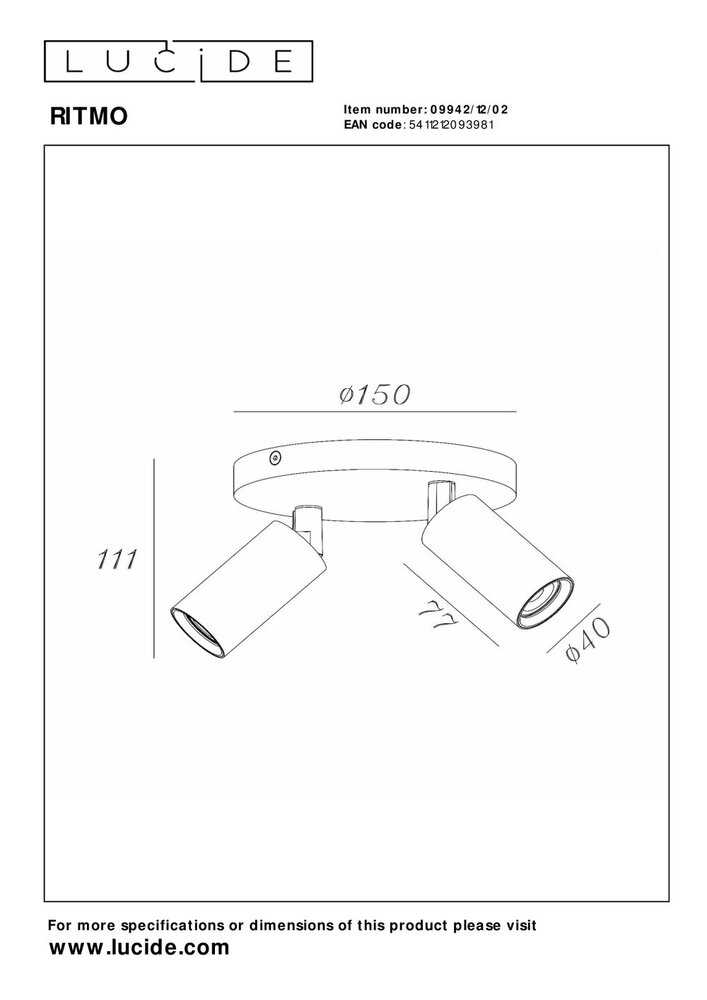 Lucide RITMO - Plafondspot - Ø 15 cm - 2xGU10 (MR11) - Mat Goud / Messing Lucide RITMO - Plafondspot - Ø 15 cm - 2xGU10 (MR11) - Mat Goud / Messing
