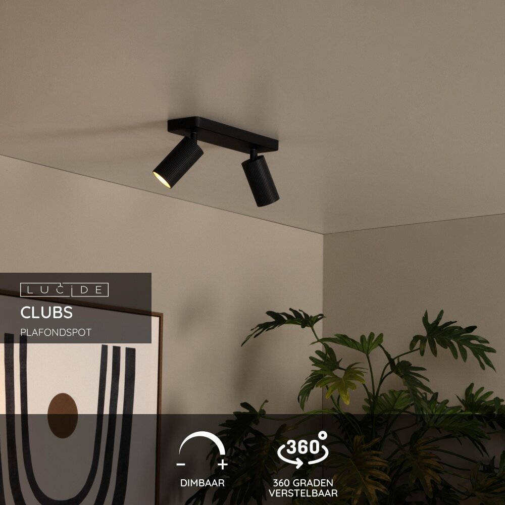 Lucide CLUBS - Plafondspot - 2xGU10 - Zwart Lucide CLUBS - Plafondspot - 2xGU10 - Zwart