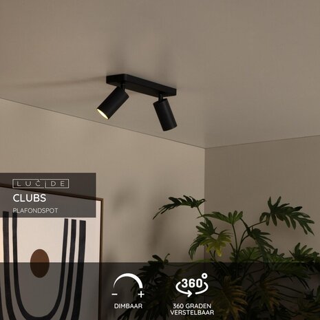 Lucide CLUBS - Plafondspot - 2xGU10 - Zwart Lucide CLUBS - Plafondspot - 2xGU10 - Zwart