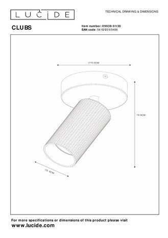 Lucide CLUBS - Plafondspot - 1xGU10 (MR16) - Zwart