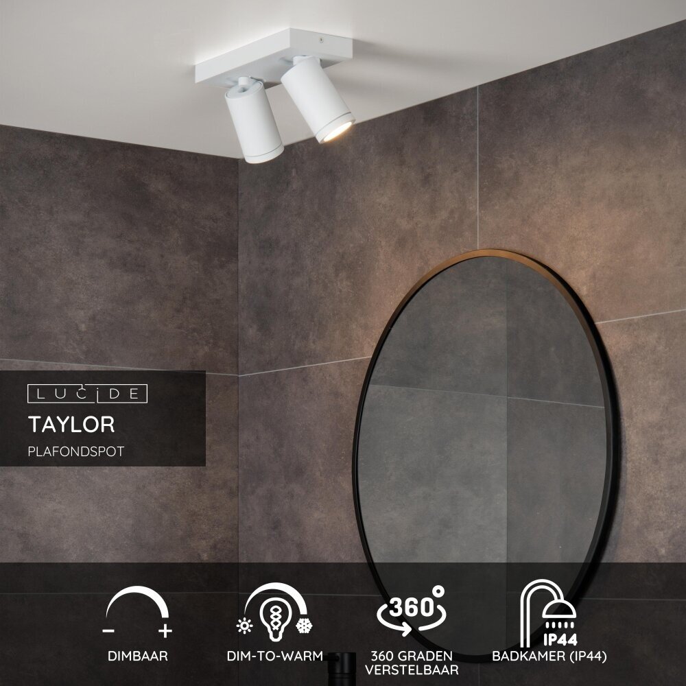 Lucide TAYLOR - Plafondspot Badkamer - LED Dim to warm - GU10 - 2x5W 2200K/3000K - IP44 - Wit
