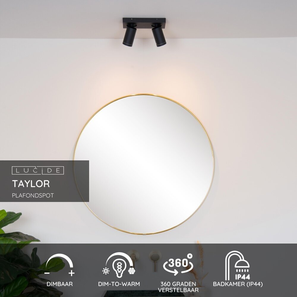 Lucide TAYLOR - Plafondspot Badkamer - LED Dim to warm - GU10 - 2x5W 2200K/3000K - IP44 - Zwart Lucide TAYLOR - Plafondspot Badkamer - LED Dim to warm - GU10 - 2x5W 2200K/3000K - IP44 - Zwart