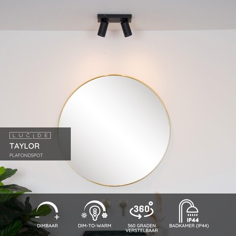 Lucide TAYLOR - Plafondspot Badkamer - LED Dim to warm - GU10 - 2x5W 2200K/3000K - IP44 - Zwart Lucide TAYLOR - Plafondspot Badkamer - LED Dim to warm - GU10 - 2x5W 2200K/3000K - IP44 - Zwart