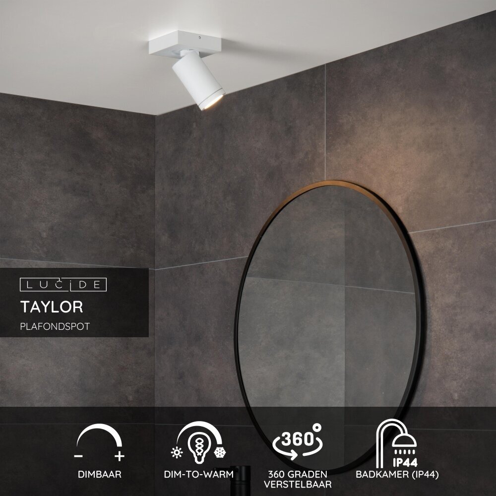 Lucide TAYLOR - Plafondspot Badkamer - LED Dim to warm - GU10 - 1x5W 2200K/3000K - IP44 - Wit