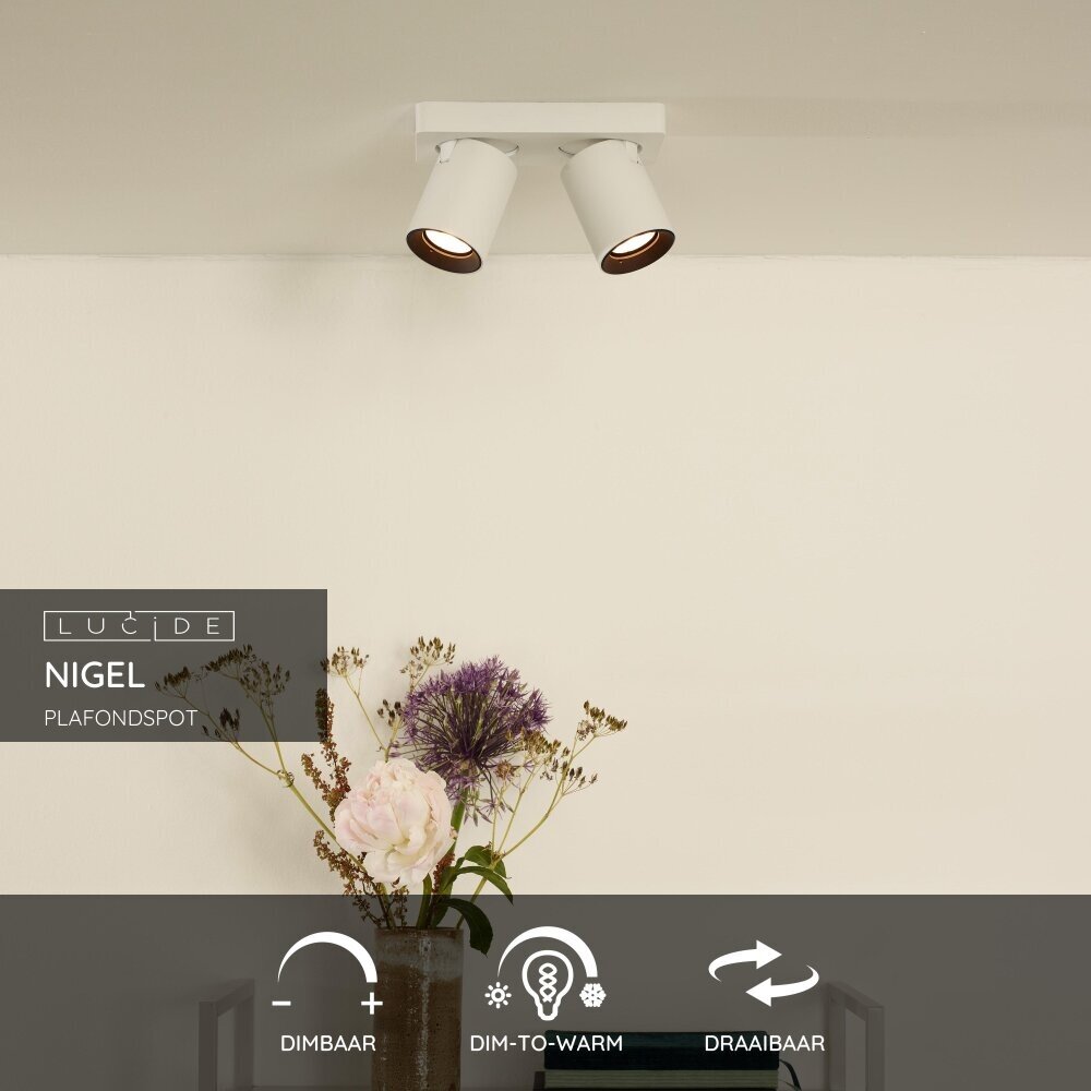 Lucide NIGEL - Plafondspot - LED Dim to warm - GU10 - 2x5W 2200K/3000K - Wit