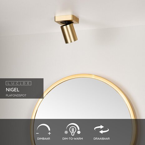 Lucide NIGEL - Plafondspot - LED Dim to warm - GU10 - 1x5W 2200K/3000K - Mat Goud / Messing