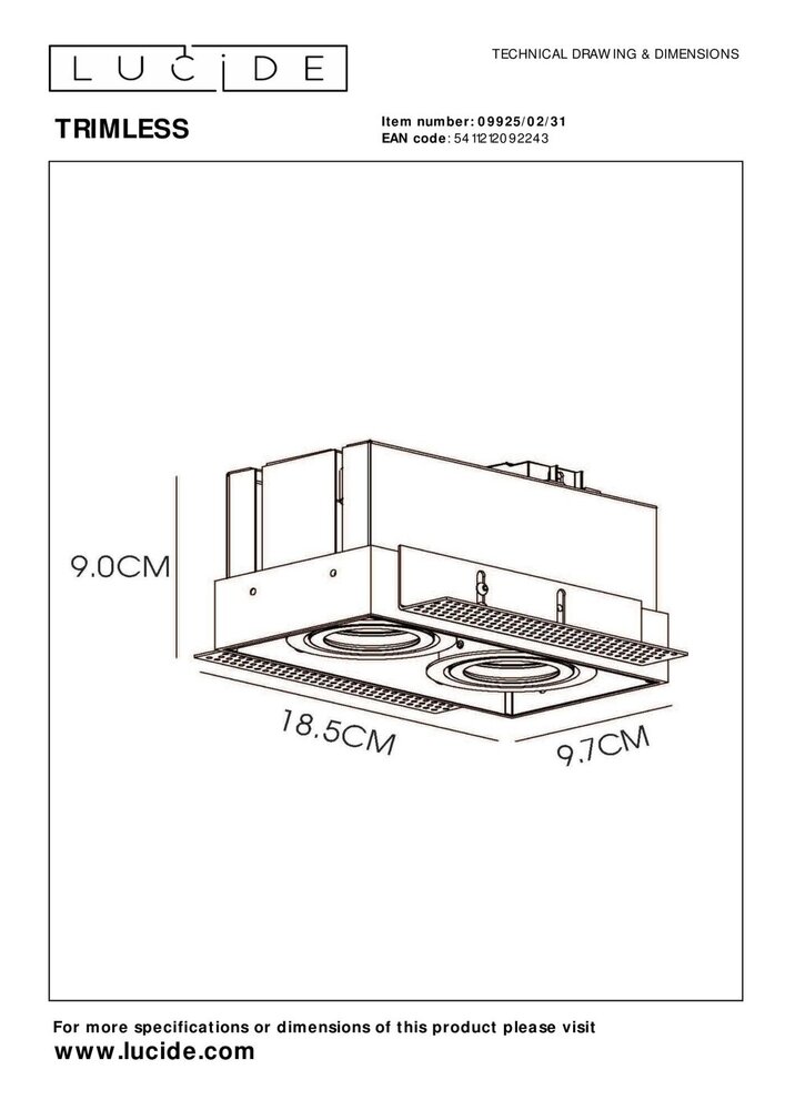 Lucide TRIMLESS - Inbouwspot - 2xGU10 - Wit Lucide TRIMLESS - Inbouwspot - 2xGU10 - Wit
