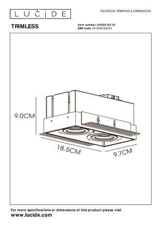 Lucide TRIMLESS - Inbouwspot - 2xGU10 - Wit Lucide TRIMLESS - Inbouwspot - 2xGU10 - Wit
