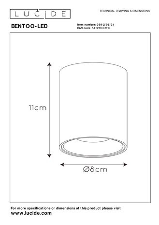 Lucide BENTOO-LED - Plafondspot - Ø 8 cm - LED Dimb. - GU10 - 1x5W 3000K - Wit Lucide BENTOO-LED - Plafondspot - Ø 8 cm - LED Dimb. - GU10 - 1x5W 3000K - Wit