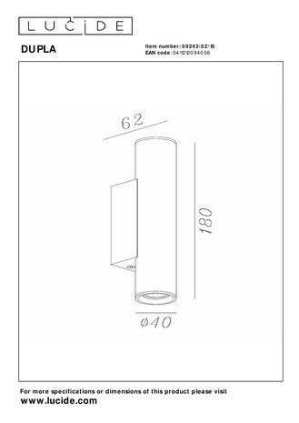 Lucide DUPLA - Wandspot / Wandlamp - 2xGU10 (MR11) - Grijs ijzer Lucide DUPLA - Wandspot / Wandlamp - 2xGU10 (MR11) - Grijs ijzer