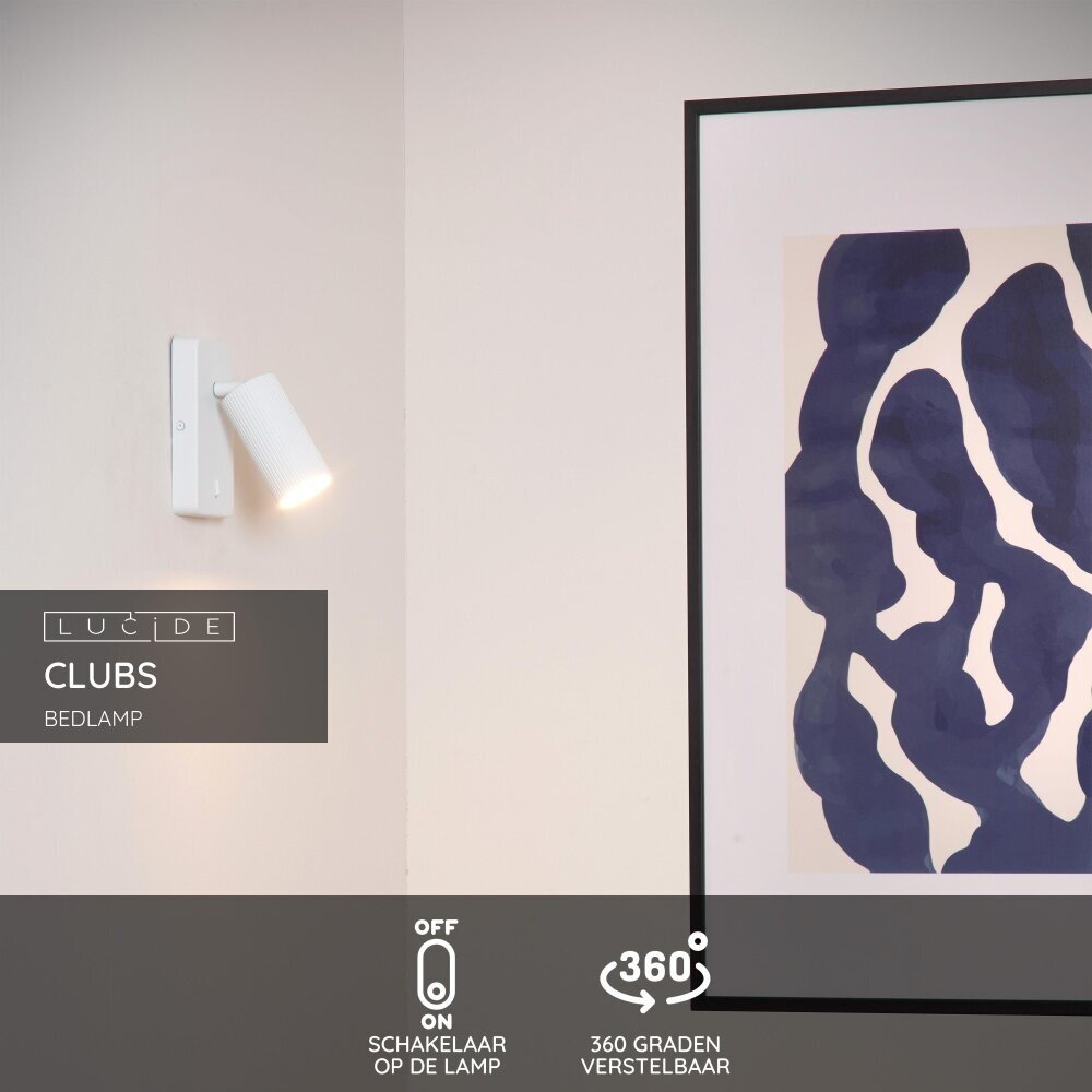 Lucide CLUBS - Bedlamp / Wandlamp - 1xGU10 - Wit Lucide CLUBS - Bedlamp / Wandlamp - 1xGU10 - Wit