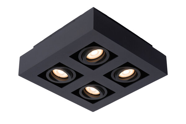 Lucide XIRAX - Plafondspot - LED Dim to warm - GU10 - 4x5W 2200K/3000K - Zwart Lucide XIRAX - Plafondspot - LED Dim to warm - GU10 - 4x5W 2200K/3000K - Zwart