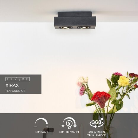 Lucide XIRAX - Plafondspot - LED Dim to warm - GU10 - 2x5W 2200K/3000K - Zwart Lucide XIRAX - Plafondspot - LED Dim to warm - GU10 - 2x5W 2200K/3000K - Zwart