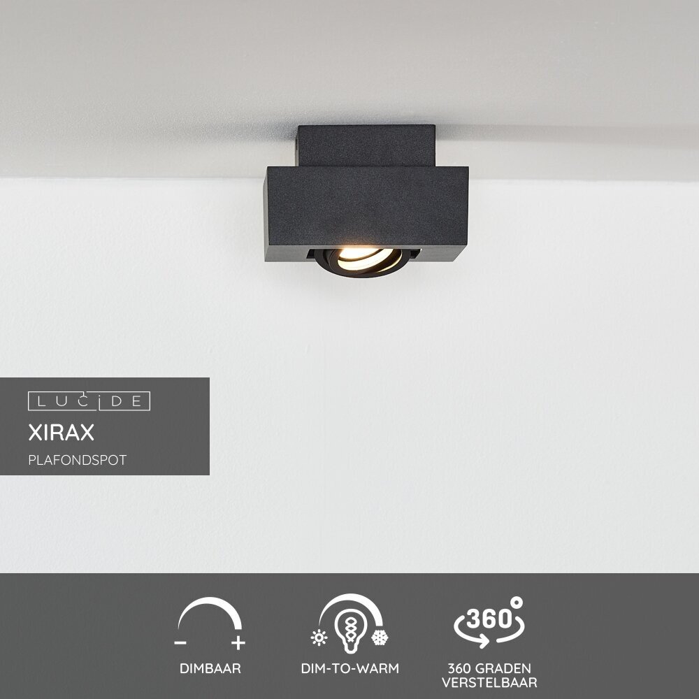 Lucide XIRAX - Plafondspot - LED Dim to warm - GU10 - 1x5W 2200K/3000K - Zwart