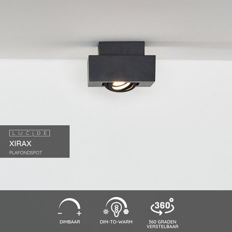 Lucide XIRAX - Plafondspot - LED Dim to warm - GU10 - 1x5W 2200K/3000K - Zwart
