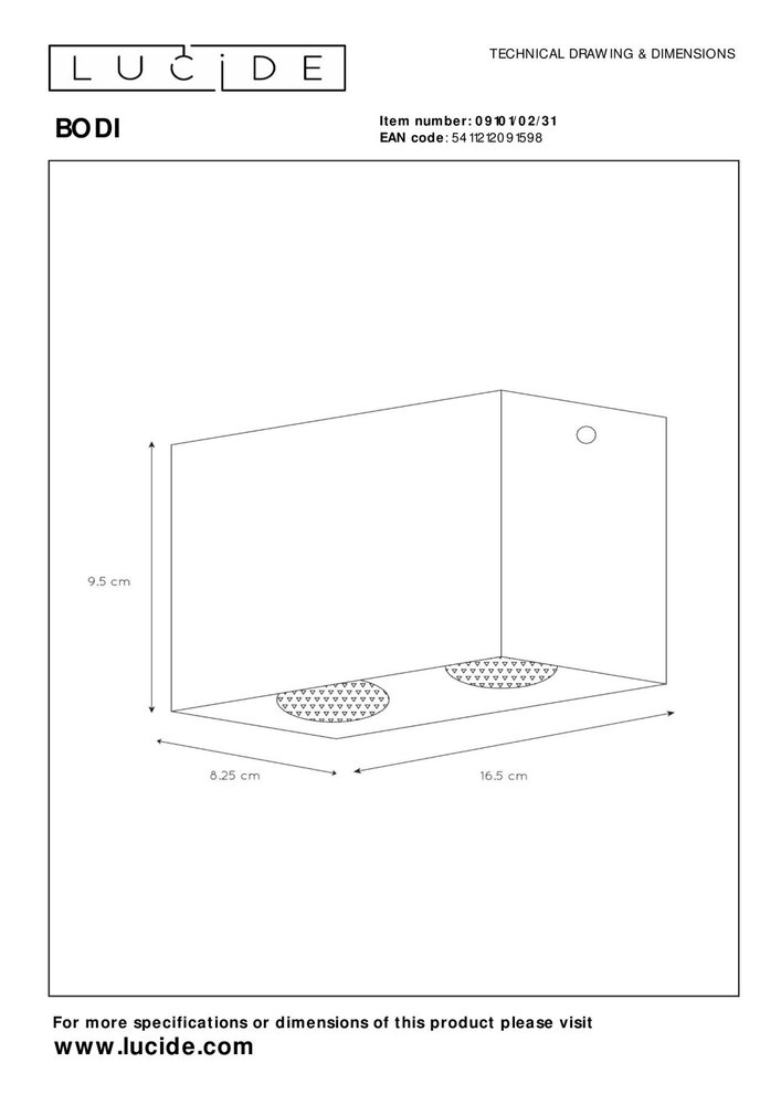 Lucide BODI - Plafondspot - 2xGU10 - Wit Lucide BODI - Plafondspot - 2xGU10 - Wit