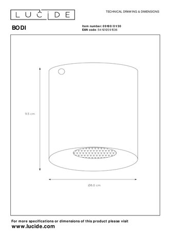 Lucide BODI - Plafondspot - Ø 8 cm - 1xGU10 - Zwart Lucide BODI - Plafondspot - Ø 8 cm - 1xGU10 - Zwart