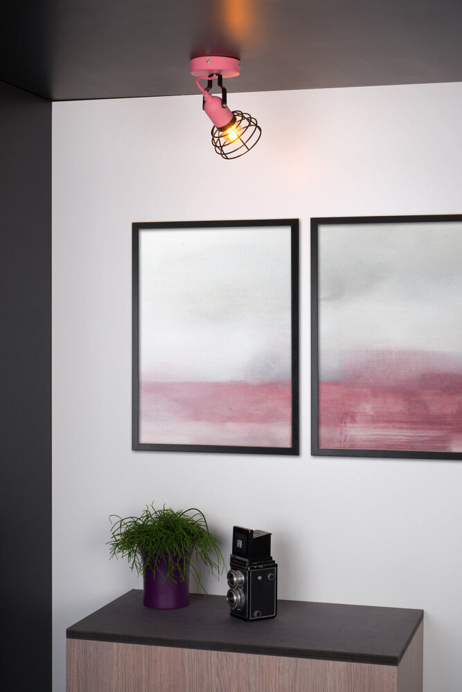 Lucide POLA - Plafondspot Kinderkamer - Ø 10,5 cm - 1xE27 - Roze