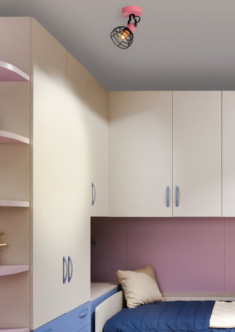 Lucide POLA - Plafondspot Kinderkamer - Ø 10,5 cm - 1xE27 - Roze