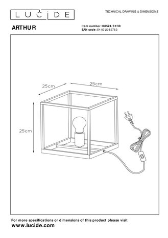 Lucide ARTHUR - Tafellamp - 1xE27 - Zwart Lucide ARTHUR - Tafellamp - 1xE27 - Zwart