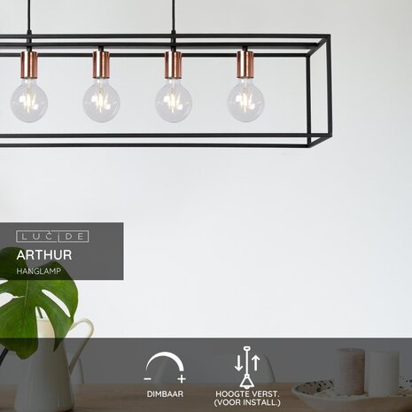 Lucide ARTHUR - Hanglamp - 5xE27 - Zwart Lucide ARTHUR - Hanglamp - 5xE27 - Zwart