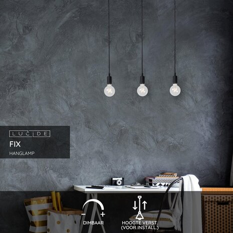 Lucide FIX - Hanglamp - 3xE27 - Zwart