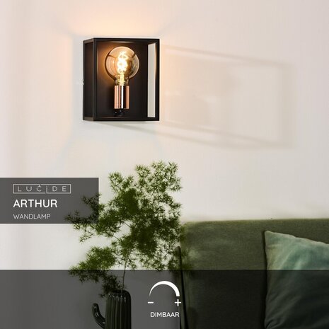 Lucide ARTHUR - Wandlamp - 1xE27 - Zwart Lucide ARTHUR - Wandlamp - 1xE27 - Zwart