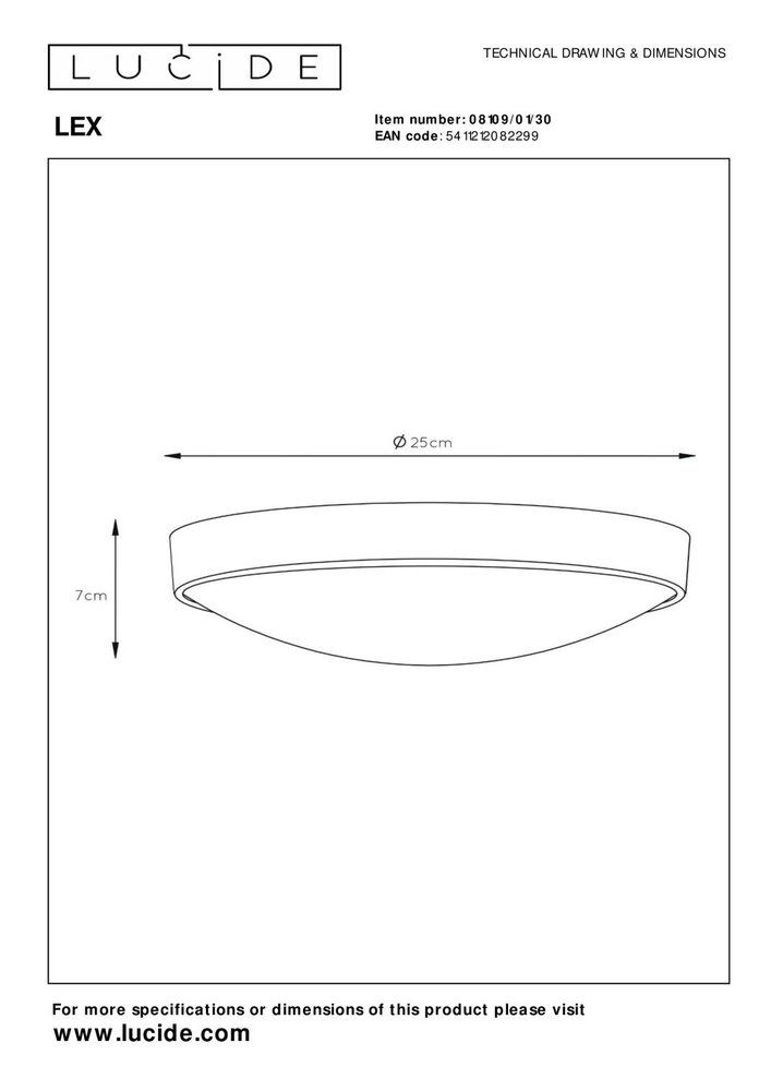 Lucide LEX - Plafonnière - Ø 25 cm - 1xE27 - Zwart Lucide LEX - Plafonnière - Ø 25 cm - 1xE27 - Zwart