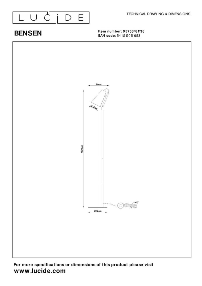 Lucide BENSEN - Vloerlamp - 1xE14 - Grijs Lucide BENSEN - Vloerlamp - 1xE14 - Grijs