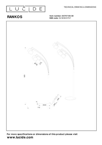 Lucide RANKOS - Vloerlamp - 5xE14 - Zwart Lucide RANKOS - Vloerlamp - 5xE14 - Zwart