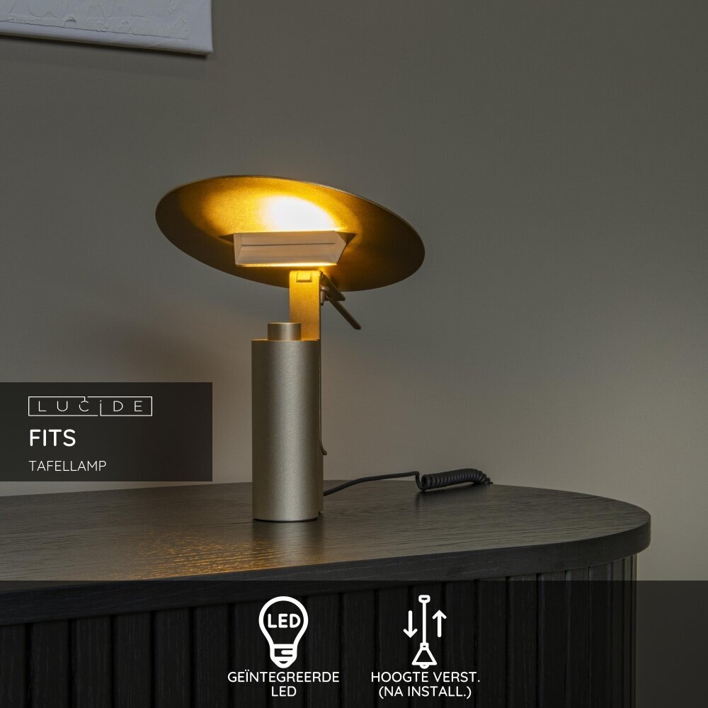 Lucide FITS - Tafellamp - Ø 20 cm - LED - 1x7W 3000K - Mat Goud / Messing | Premium