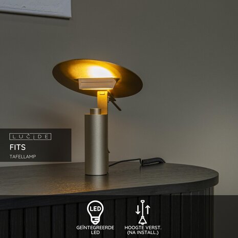 Lucide FITS - Tafellamp - Ø 20 cm - LED - 1x7W 3000K - Mat Goud / Messing | Premium