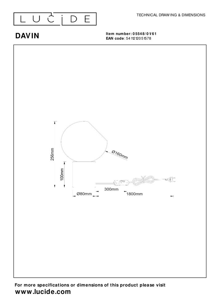 Lucide DAVIN - Tafellamp - 1xE27 - Opaal Lucide DAVIN - Tafellamp - 1xE27 - Opaal
