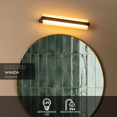 Lucide WANDA - Wandlamp Badkamer - LED - 1x15W 3000K - IP44 - Zwart Lucide WANDA - Wandlamp Badkamer - LED - 1x15W 3000K - IP44 - Zwart