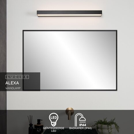 Lucide ALEXA - Wandlamp Badkamer - LED - 1x8W 2700K - IP44 - Zwart