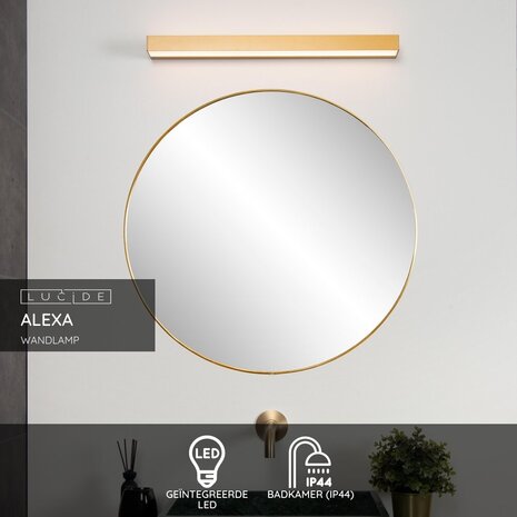 Lucide ALEXA - Wandlamp Badkamer - LED - 1x8W 3000K - IP44 - Mat Goud / Messing Lucide ALEXA - Wandlamp Badkamer - LED - 1x8W 3000K - IP44 - Mat Goud / Messing