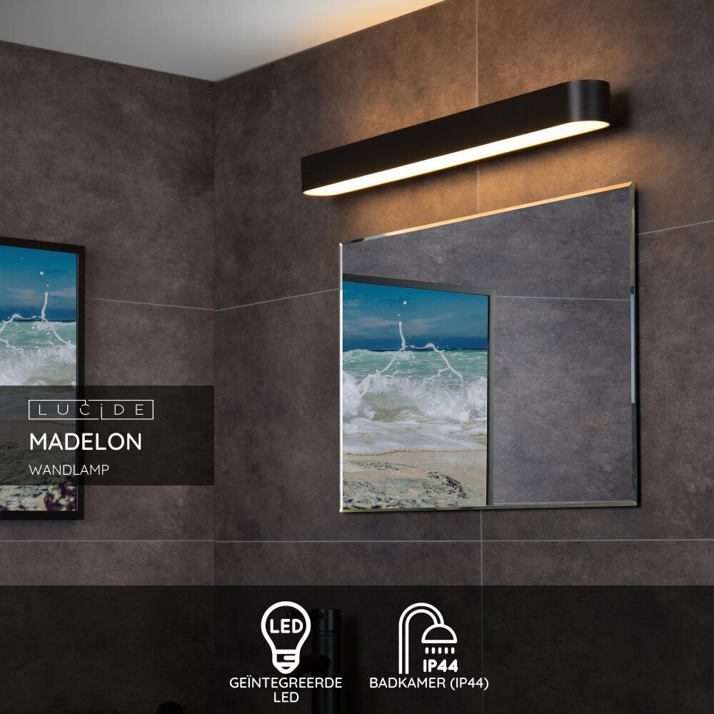 Lucide MADELON - Wandlamp Badkamer - LED - 1x9W 2700K - IP44 - Zwart Lucide MADELON - Wandlamp Badkamer - LED - 1x9W 2700K - IP44 - Zwart