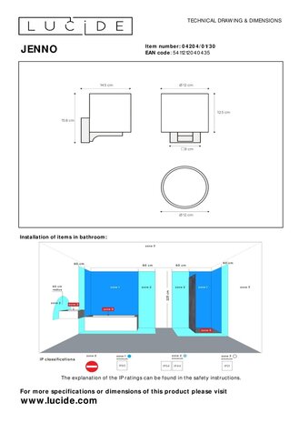 Lucide JENNO - Wandlamp Badkamer - 1xG9 - IP44 - Zwart